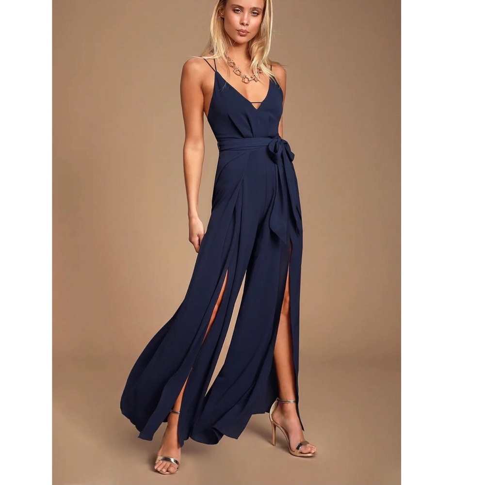 LULUS BACKLESS NAVY BLUE JUMPSUIT
